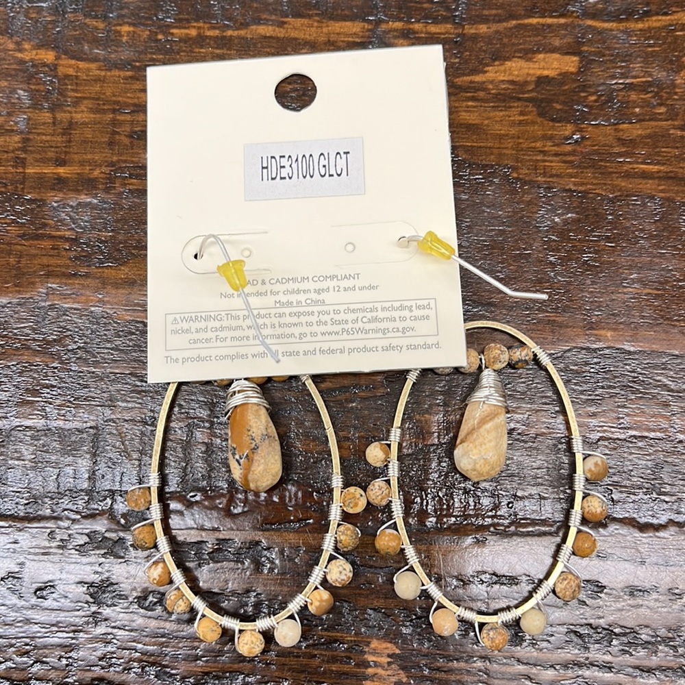 Riah Fashion Natural Stone Boho Dangle Earings - Picture 4 of 5